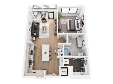 Floor plan for 1 bed, 1 bath, 840 sqft